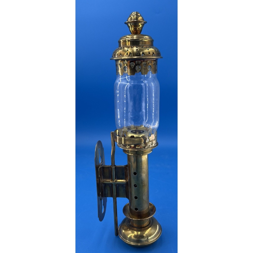 VTG Gold Brass Candle Carriage Sconce 13.25" T 4.5"D 3.5"diam Glass Accents